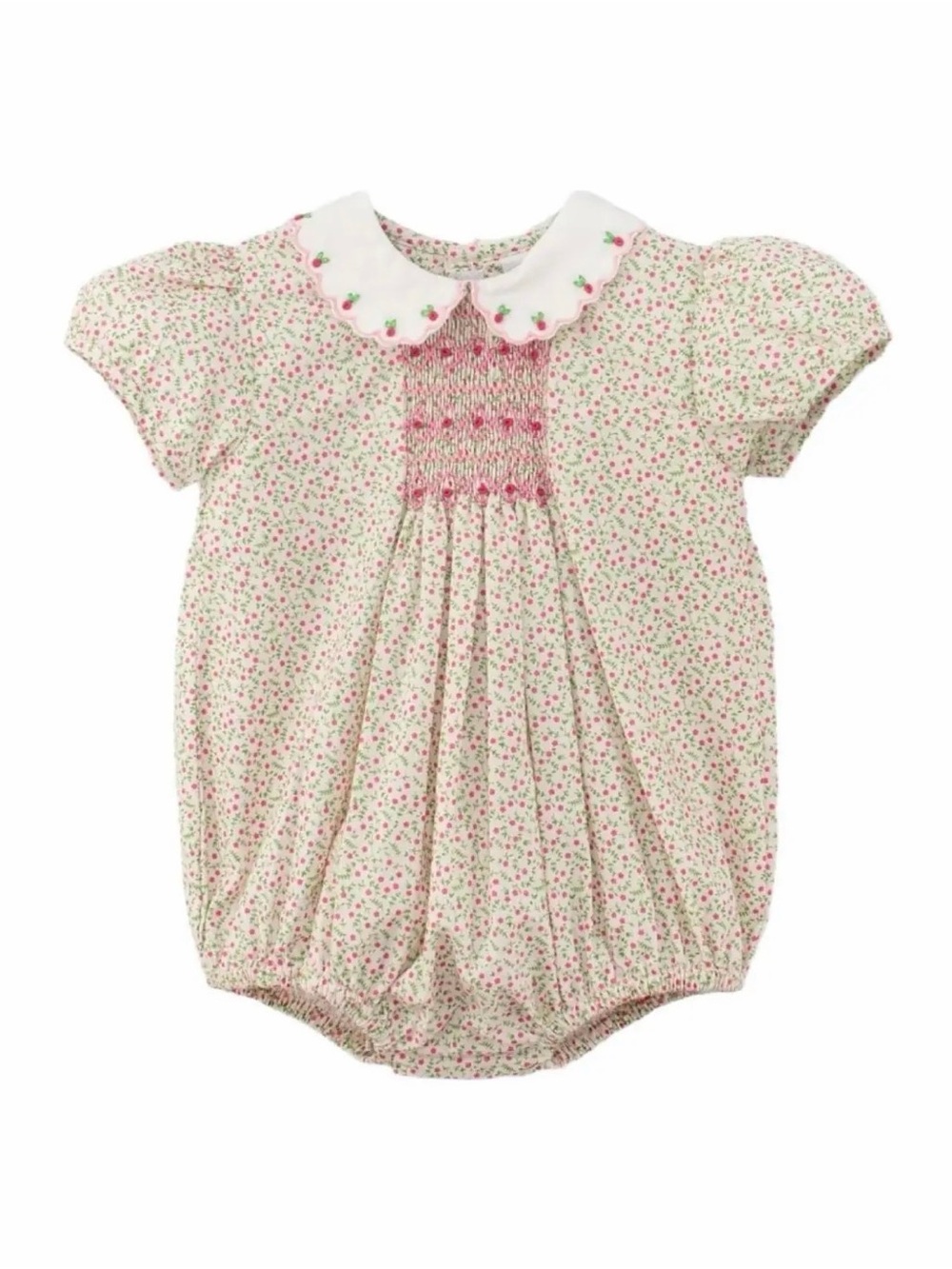 Carriage Boutique Pink and White Floral Smocked Bubble One-Piece